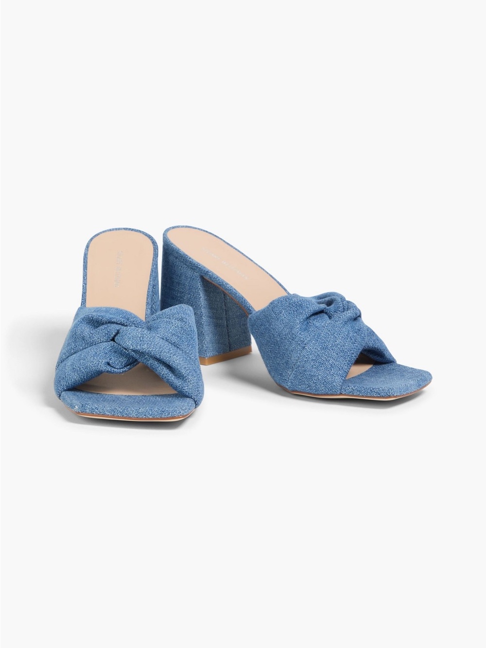 Stuart Weitzman Denim Knot Block Heel Mules - Light Blue